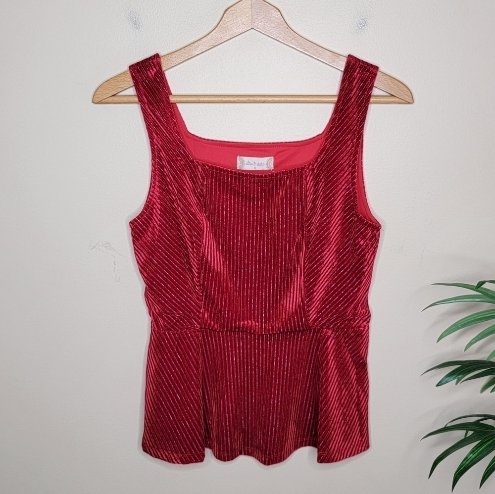 NWT Altar'd State Red Velvet Ribbed Peplum Tank with Silver Thread